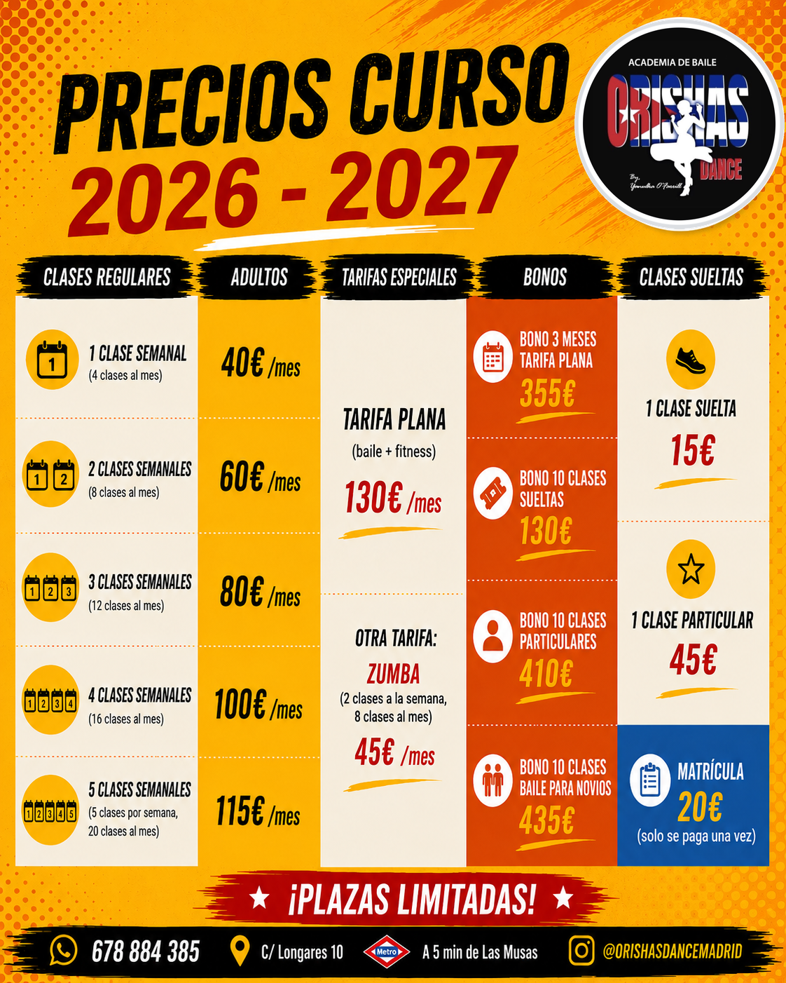 Precios del nuevo curso de Orishas Dance